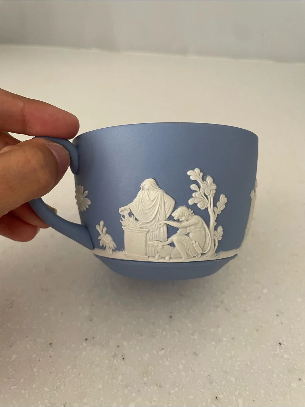 Wedgwood Light Blue Jasperware Cup with White Classical Relief